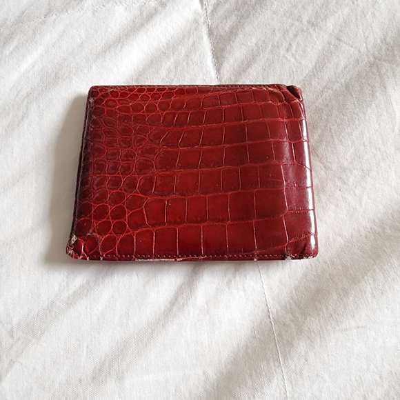 Tiffany and Co Vintage Genuine Crocodile Red Leather Bi-Fold Wallet - Picture 2 of 11